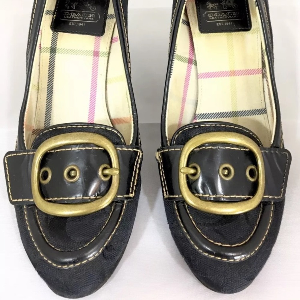 Coach Black Signature Canvas & Leather Buckle High Heels Size 6 - Picture 3 of 8